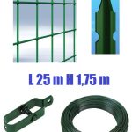 Recinzione Completa 25mt Lineari Rete Metallica Plastificata (Rete H175 cm) (Maglia:mm75x50) Con Paletti Nel Cemento