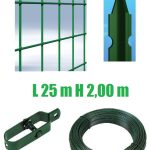 Recinzione Completa 25mt Lineari Rete Metallica Plastificata (Rete H200 cm) (Maglia:mm75x50) Con Paletti Nel Cemento