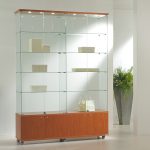 Vetrina Cristalli Temperati con Mobile e Faretti 157x40x220cm LL OF1622M Made in Italy Colore Wengè