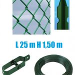 Recinzione Completa 25mt Lineari Rete Metallica Plastificata (Rete H150 cm) (Maglia:mm50x50) Con Paletti Nel Cemento