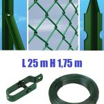 Recinzione Completa 25mt Lineari Rete Metallica Plastificata (Rete H175 cm) (Maglia:mm50x50) Con Paletti Posti Nel Cemento