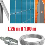 Recinzione Completa 25mt Lineari Rete Metallica Zincata (Rete H100 cm) (Maglia:mm75x50) Con Paletti Posti Nel Cemento