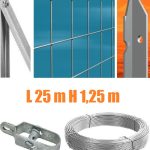 Recinzione Completa 25mt Lineari Rete Metallica Zincata (Rete H125 cm) (Maglia:mm75x50) Con Paletti Posti Nel Cemento