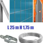 Recinzione Completa 25mt Lineari Rete Metallica Zincata (Rete H175 cm) (Maglia:mm75x50) Con Paletti Posti Nel Cemento