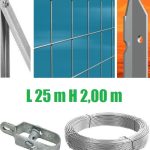 Recinzione Completa 25mt Lineari Rete Metallica Zincata (Rete H200 cm) (Maglia:mm75x50) Con Paletti Posti Nel Cemento