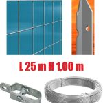 Recinzione Completa 25mt Lineari Rete Metallica Zincata (Rete H100 cm) (Maglia:mm75x50) Con Paletti Nel Cemento