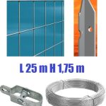 Recinzione Completa 25mt Lineari Rete Metallica Zincata (Rete H175 cm) (Maglia:mm75x50) Con Paletti Nel Cemento