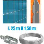 Recinzione Completa 25mt Lineari Rete Metallica Zincata (Rete H150 cm) (Maglia:mm75x50) Con Paletti Nel Cemento