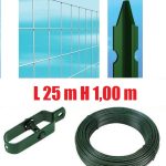 Recinzione Completa Eco 25mt Lineari Rete Metallica Zincata (Rete H100 cm) (Maglia:mm50x75) Con Paletti Plastificati Nel Cemento