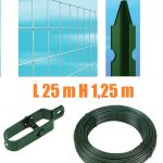 Recinzione Completa Eco 25mt Lineari Rete Metallica Zincata (Rete H125 cm) (Maglia:mm50x75) Con Paletti Plastificati Nel Cemento