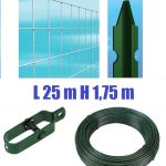 Recinzione Completa Eco 25mt Lineari Rete Metallica Zincata (Rete H175 cm) (Maglia:mm50x75) Con Paletti Plastificati Nel Cemento