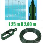 Recinzione Completa Eco 25mt Lineari Rete Metallica Zincata (Rete H200 cm) (Maglia:mm50x75) Con Paletti Plastificati Nel Cemento