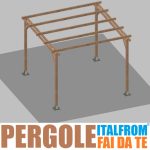 Pergola Da Giardino In Legno Di Pino Impregnato - Mt 3 X 3 X 2,5h - Con Supporti A Tassellare