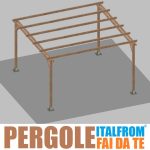 Pergola Da Giardino In Legno Di Pino Impregnato - Mt 4 X 4 X 2,5h - Con Supporti A Tassellare