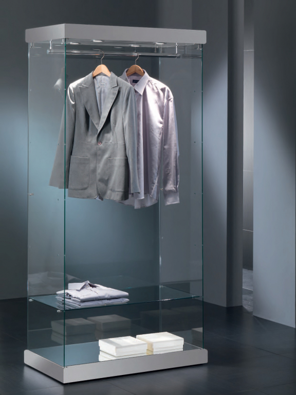 zoom_6809-0-63415148.jpg Vetrina 4 Faretti Led 4000K - Tubo Appendiabiti -93x53x200h - Cristalli Temperati Made in Italy - immagine 1