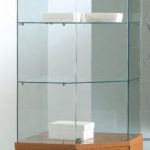 Vetrina Angolare Cristalli Temperati con Faretti e Mobile 68x68x181cm LL OF718LM Made in Italy Colore Ciliegio