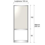 Modulo Iniziale/Finale Parete Divisoria In Alluminio Vetro Opale E Bachelite Con Porta - H2550xl1000 mm - Colore Grigio Mix Italfrom