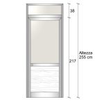 Modulo Iniziale/Finale Parete Divisoria In Alluminio Vetro Opale E Perline Con Porta - H2550xl1000 mm Colore Avorio Ral 1013- Italfrom