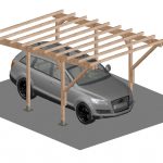 Carport Tettoia A Sbalzo Per Auto In Legno Di Pino Impregnato - Mt 5 X 3 - Con Supporti A Tassellare