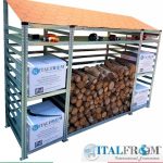 Legnaia Modulare Italfrom In Acciaio Zincato Autoportante - Con 7 Ripiani Portaoggetti - Modulo Iniziale - cm L218(M1=60 + M2=98 + M3=60)Xp60xh250 Tetto Rosso