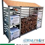 Legnaia Modulare Italfrom In Acciaio Zincato Autoportante - Con 6 Ripiani Portaoggetti - Modulo Iniziale - cm L458(M1=150 + M2=158 + M3=150)Xp80xh250 Tetto Rosso