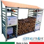 Legnaia Modulare Italfrom In Acciaio Zincato Con Staffe A Parete - Con 6 Ripiani Portaoggetti - Modulo Iniziale - cm L428(M1=150 + M2=128 + M3=150)Xp60xh250 Tetto Rosso