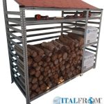 Legnaia Modulare Italfrom In Acciaio Zincato Autoportante - Con 4 Ripiani Portaoggetti - Modulo Iniziale - cm L278(M1=150 + M2=128)Xp60xh250 Tetto Rosso