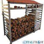 Legnaia Modulare Italfrom In Acciaio Zincato Con Staffe A Parete - Con 4 Ripiani Portaoggetti - Modulo Iniziale - cm L308(M1=150 + M2=158)Xp80xh200 Tetto Rosso