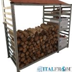 Legnaia Modulare Italfrom In Acciaio Zincato Con Staffe A Parete - Con 3 Ripiani Portaoggetti - Modulo Iniziale - cm L188(M1=90 + M2=98)Xp80xh200 Tetto Rosso