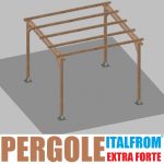 Pergola Da Giardino In Legno Di Pino Impregnato Extra Forte - Mt 3 X 3 X 2,5h - Con Supporti A Tassellare
