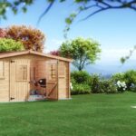 casetta tavole ad  incastro, 28 mm, senza pavimento - rivestimento tetto con lastre  ondulate 4,0 X 3,0 m