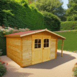 Casetta tavole ad incastro 28 mm legno massiccio senza pavimento + tettoia laterale3,0 X 4,0 m