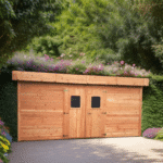 casetta tavole a collegamento angolare , 28 mm, in legno douglas, senza pavimento, copertura tetto lamiera acciaio, garanzia 5 anni 3,70 x 3,76 m  -  peso 820kg ; h 2,35m