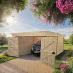 garage tetto piatto, tavole ad incastro 28mm, senza pavimento, doppia porta 2,4m(larg) x 1,88m (alt) 3,14 x 6,0 m