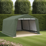 Casetta in polietilene rinforzato, colore verde esterno, bianco interno 3,70 x 3,70 x h2,40 m