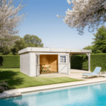 casetta tavole a collegamento angolare , 28 mm, senza pavimento, con con tettoia laterale e copertura tetto garantita 10 anni3,76 X 6,55 m