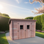 Casetta tavole ad incastro in legno douglas, spessore 20mm, senza pavimento, tetto mono pendenza, garanzia 5 anni 3,0 x 1,65 m  peso 300kg ; h 2,20m