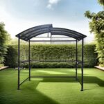 Tettoia per Barbecue in acciaio con accessori : 5 ganci per utensili,  1 gancio appendiabiti, 2 ripiani laterali, piedini regolabili 2,40 x 1,50 x 2,30m