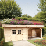 casetta tavole a collegamento angolare , 28 mm, senza pavimento, con con tettoia laterale e copertura tetto garantita 10 anni3,0 X 5,75 m