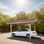 Tettoia  1 posto auto - spiovente doppio 19° = 35% travicelli legno massello, tegole canadesi  colori: verde, rosso, nero3,00 x 3,62 m 3,50 x 5,00 x 3,08m  peso kg 800