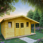 Casetta tavole ad incastro 28 mm legno massiccio senza pavimento +  tettoia laterale 4,0 X 5,0 m