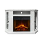 Camino elettrico caminetto da terra ad angolo MADISON in legno Bianco L126 x P78 x H83