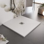Piatto doccia bianco in marmoresina con griglia inox e Piletta Gratis - SERIE ATHENA Dimensioni 120x120 cm