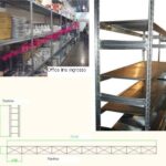 Scaffalatura industriale a ripiani lunghezza 12 metri , altezza 2,50 mt, profondità 60 cm  con 5 ripiani in altezza