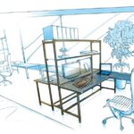 SCRIVANIA IN ACCIAIO INOX 1560x1030x1780