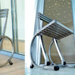 SEDIA MOLLEGGIATA IN ACCIAIO INOX E LEGNO