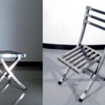 SEDIA PIEGHEVOLE ALTA IN ACCIAIO INOX E LEGNO (H930mm)