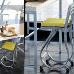 SGABELLO MEDIO “A GOCCIA”  IN ACCIAIO INOX E LEGNO