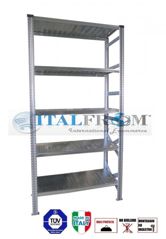 zoom_4214-0-6067804d.jpg MODULO INIZIALE - scaffalatura da magazzino zincata H 300 cm , L 105 cm , PROF. 60 cm , con 5 ripiani , PORTATA OGNUNO 240 Kg - immagine 1
