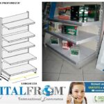 Scaffale da negozio murale  L 101, H 200 , Prof.base e 1 ripiano  50 cm + 3 ripiani da 40 cm